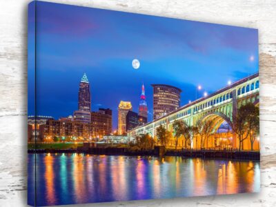 Custom Cleveland Ohio Skyline Canvas - Impressively colorful fine art print, Cleveland bridge and skyline canvas, Cleveland skyline print