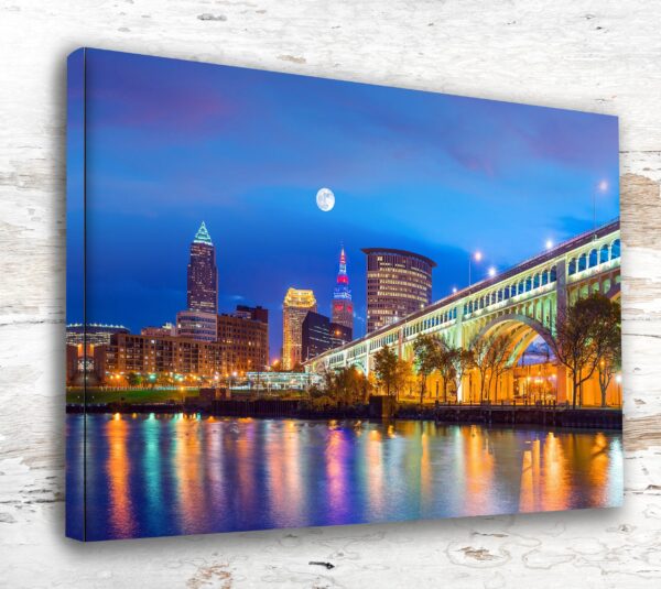 Custom Cleveland Ohio Skyline Canvas - Impressively colorful fine art print, Cleveland bridge and skyline canvas, Cleveland skyline print