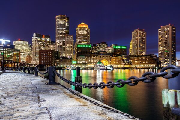 Boston Harbor travel art canvas print, Boston canvas, Boston Print, Boston wall art, Boston Harbor at night - Image 3