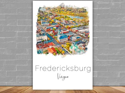 Fredericksburg, Elegant Small Town Skyline Art in Vivid Watercolors  Fredericksburg Delight, Fredericksburg Virginia canvas watercolor print