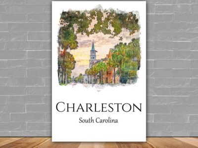 Charleston travel art Charleston South Carolina Cityscape Canvas Print for Home Decor, Beautiful Charleston canvas , Charleston watercolor