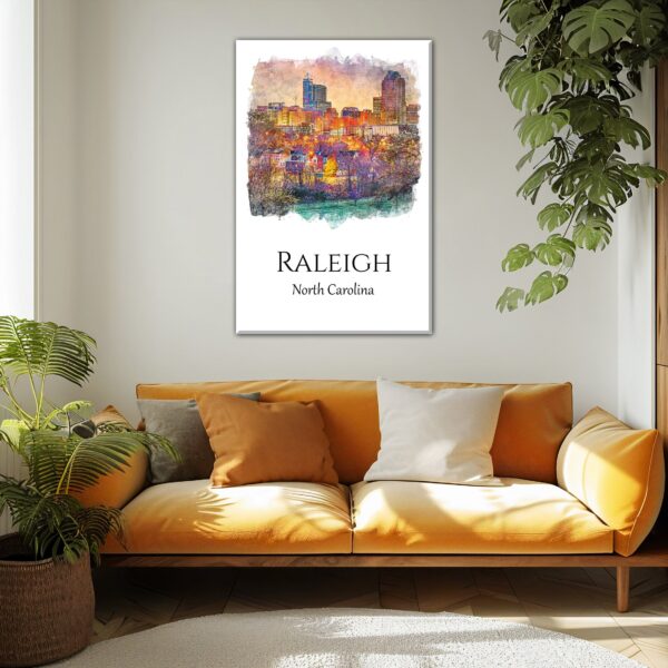 Raleigh travel art, Capture the beauty of Raleigh, North Carolina with this beautiful skyline wall art canvas, Raleigh skyline canvas - Image 2