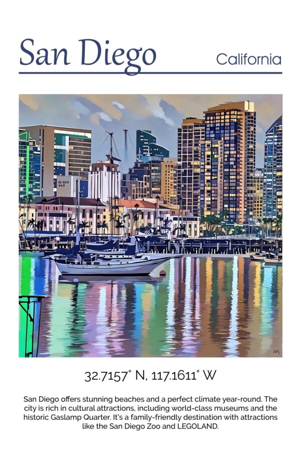 San Diego Canvas, San Diego Print,  San Diego wall art San Diego   travel art print, San Diego California  poster - Image 4
