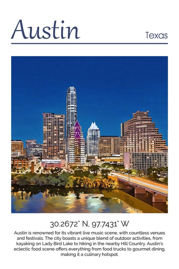 Austin Texas canvas watercolor, Austin Texas Wall Art, Austin Texas Print, Canvas wall art, Austin Texas Watercolor wall art - Image 4