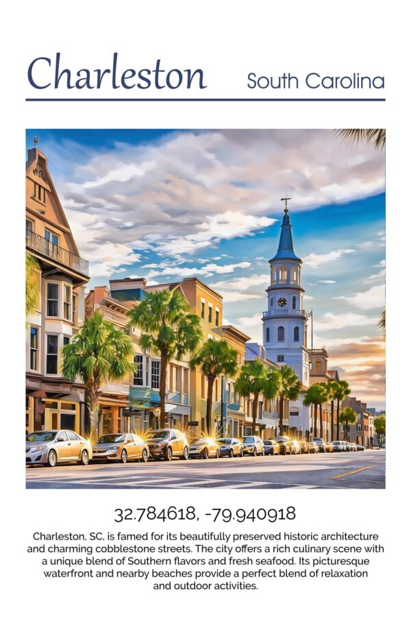 Charleston Canvas, Charleston Print, Charleston wall art, Charleston Battery travel art print, Charleston South Carolina, Charleston  poster - Image 4