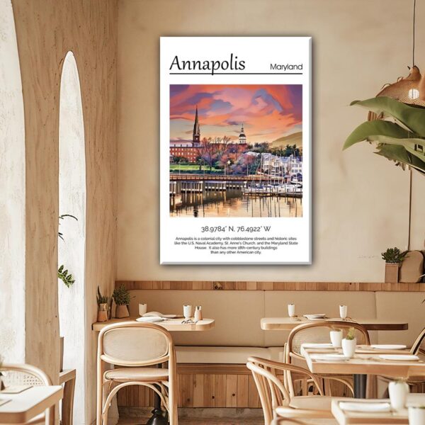 Annapolis Maryland canvas watercolor, Annapolis MD Wall Art, Annapolis Print, Annapolis Canvas wall art,  Annapolis Watercolor wall - Image 2
