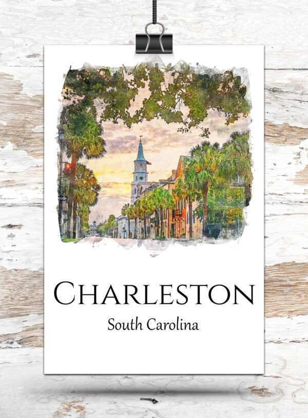 Charleston travel art Charleston South Carolina Cityscape Canvas Print for Home Decor, Beautiful Charleston canvas , Charleston watercolor - Image 3
