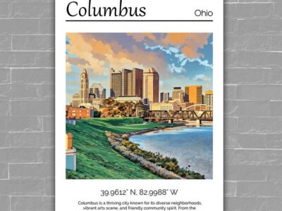Columbus Ohio Travel art Canvas, Columbus  Print, Columbus  wall art, Columbus  art print, Columbus Ohio , Columbus travel art  poster