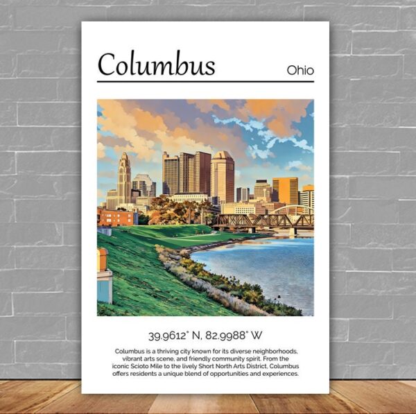Columbus Ohio Travel art Canvas, Columbus  Print, Columbus  wall art, Columbus  art print, Columbus Ohio , Columbus travel art  poster