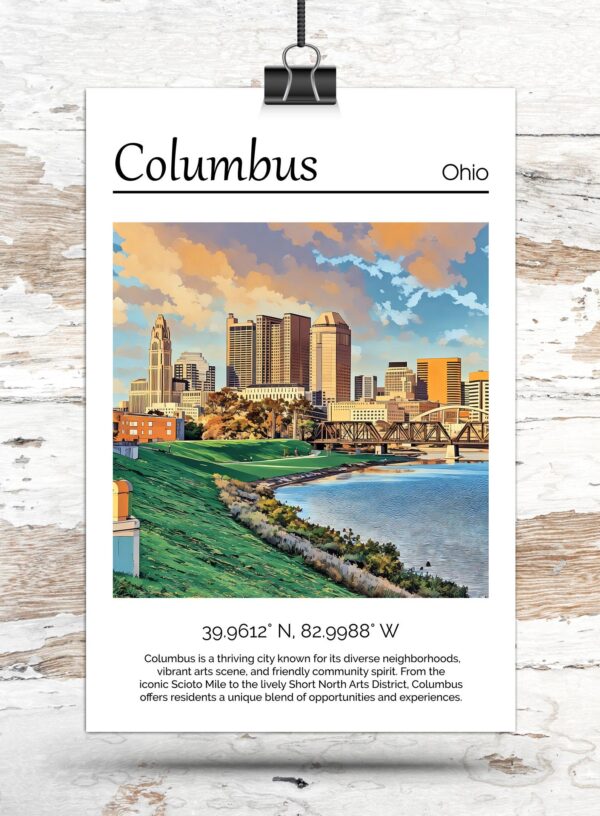 Columbus Ohio Travel art Canvas, Columbus  Print, Columbus  wall art, Columbus  art print, Columbus Ohio , Columbus travel art  poster - Image 3