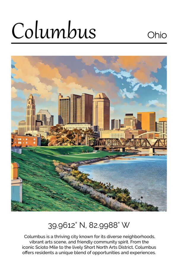 Columbus Ohio Travel art Canvas, Columbus  Print, Columbus  wall art, Columbus  art print, Columbus Ohio , Columbus travel art  poster - Image 4