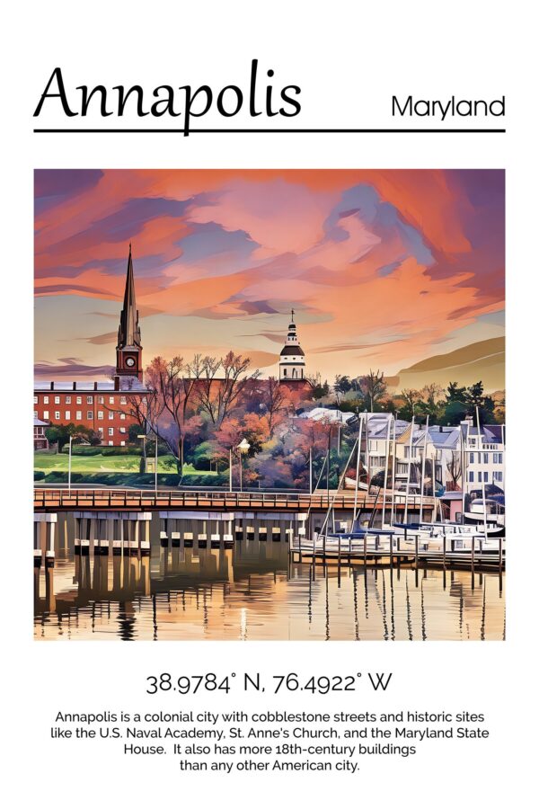 Annapolis Maryland travel art canvas, Annapolis MD Wall Art, Annapolis Print, Annapolis Canvas wall art,  Annapolis Watercolor wall - Image 4