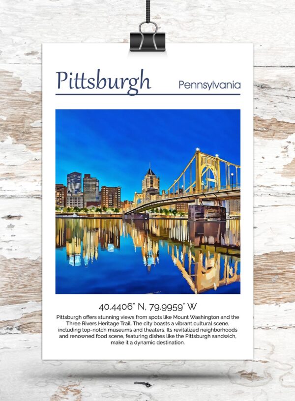 Pittsburgh travel art canvas print, Pittsburgh  wall art, Pittsburgh  canvas art,   Pittsburgh  watercolor canvas wall art, Pittsburgh print - Image 3
