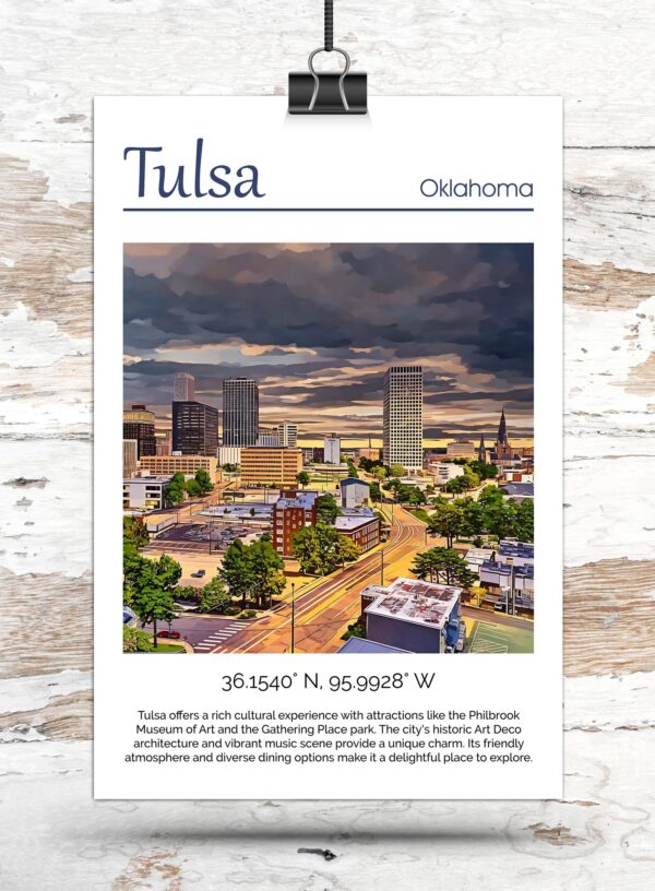 Tulsa travel art canvas print, Tulsa wall art, Tulsa canvas art,   Tulsa watercolor canvas wall art, Tulsa Arizona print - Image 3