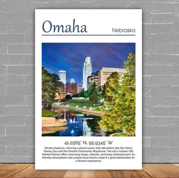 Omaha travel art canvas print, Omaha wall art, Omaha canvas art,   Omaha watercolor canvas wall art,  Omaha Nebraska print