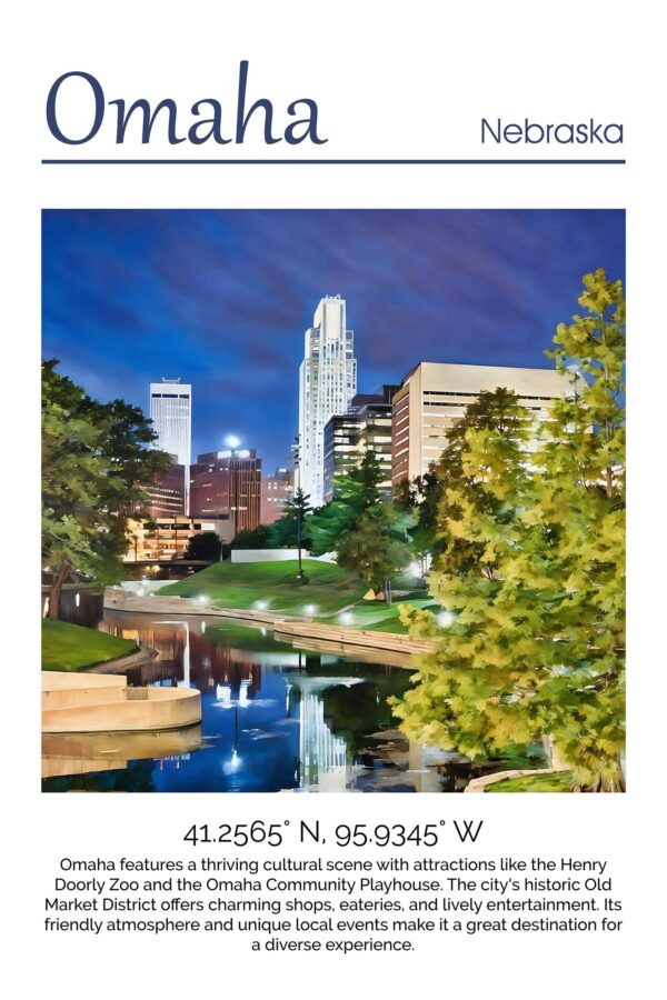 Omaha travel art canvas print, Omaha wall art, Omaha canvas art,   Omaha watercolor canvas wall art,  Omaha Nebraska print - Image 4