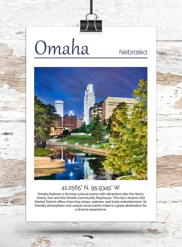 Omaha travel art canvas print, Omaha wall art, Omaha canvas art,   Omaha watercolor canvas wall art,  Omaha Nebraska print - Image 3
