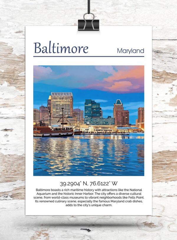 Baltimore travel art canvas print, Baltimore wall art, Baltimore canvas art,  Baltimore watercolor canvas wall art,  Baltimore print - Image 3