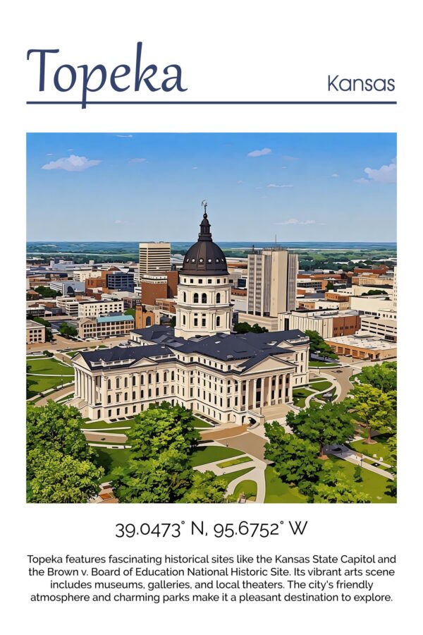 Topeka travel art canvas print, Topeka  wall art, Topeka canvas art,   Topeka  watercolor canvas wall art, Topeka Kansas print - Image 4