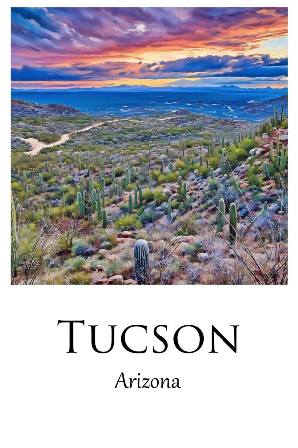 Tucson travel art canvas print, Tucson wall art, Tucson canvas art,   Tucson watercolor canvas wall art,  Tucson Arizona print - Image 4