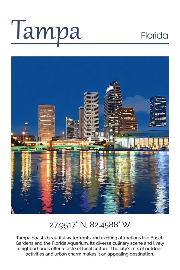 Tampa travel art canvas print,  Tampa wall art, Tampa canvas art,   Tampa watercolor canvas wall art, Tampa Florida print - Image 4