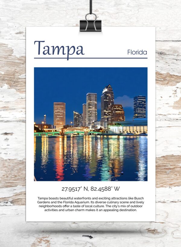 Tampa travel art canvas print,  Tampa wall art, Tampa canvas art,   Tampa watercolor canvas wall art, Tampa Florida print - Image 3