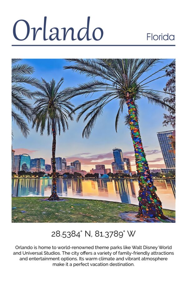 Orlando travel art canvas print, Orlando wall art, Orlando  canvas art,   Orlando watercolor canvas wall art,  Orlando Florida print - Image 4
