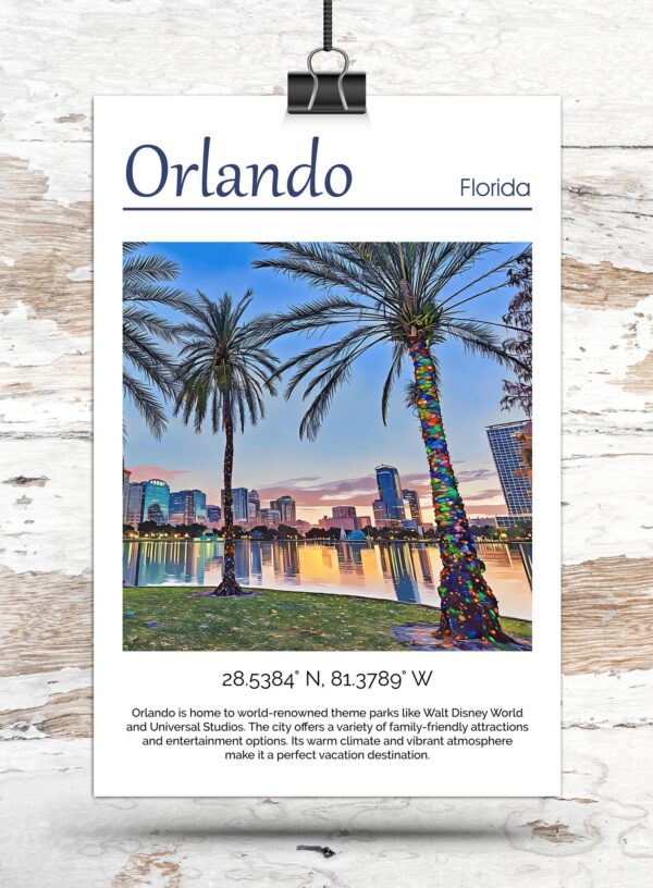 Orlando travel art canvas print, Orlando wall art, Orlando  canvas art,   Orlando watercolor canvas wall art,  Orlando Florida print - Image 3