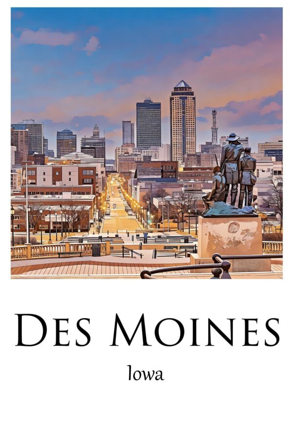 Des Moines Canvas, Des Moines Print,  Des Moines wall art, Des Moines travel art print, Des Moines  Iowa, Des Moines poster - Image 4