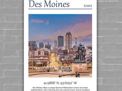 Des Moines Canvas, Des Moines Print,  Des Moines wall art, Des Moines travel art print, Des Moines  Iowa, Des Moines poster