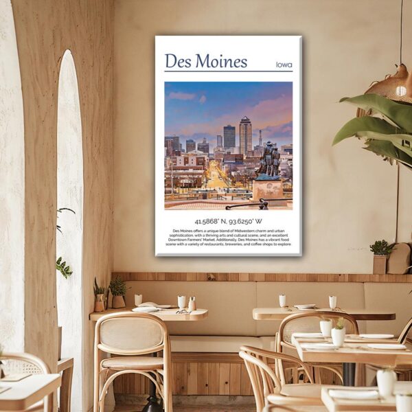 Des Moines Canvas, Des Moines Print,  Des Moines wall art, Des Moines travel art print, Des Moines  Iowa, Des Moines poster - Image 2