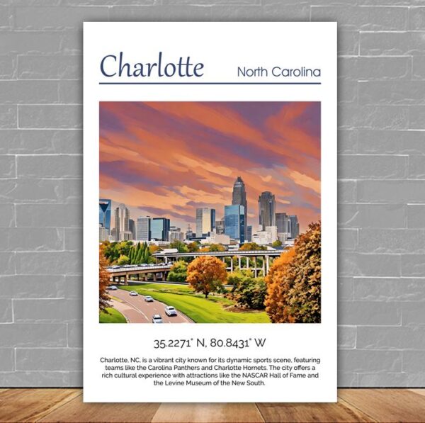 Charlotte Canvas, Charlotte Print,  Charlotte wall art, Charlotte travel art print,  Charlotte Iowa, Charlotte poster, Charlotte