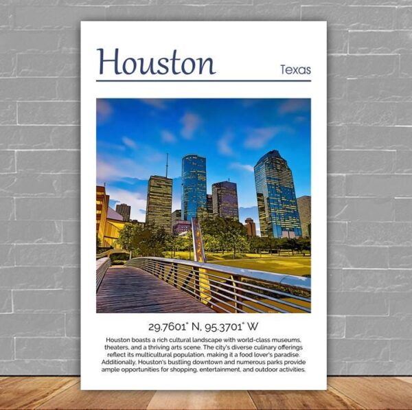 Houston Canvas, Houston Print, Houston wall art,  Houston travel art print, Houston Texas  ,  Houston poster