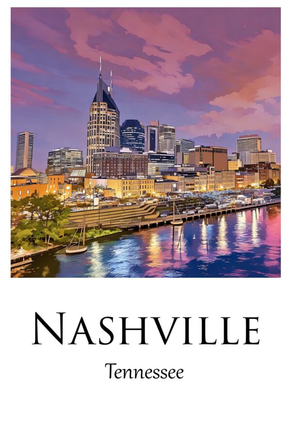 Nashville travel art canvas, Nashville skyline print, Nashville print, Nashville wall art, Nashville Tennessee, Nashville Canvas - Image 4