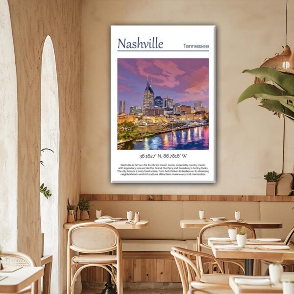 Nashville travel art canvas, Nashville skyline print, Nashville print, Nashville wall art, Nashville Tennessee, Nashville Canvas - Image 2