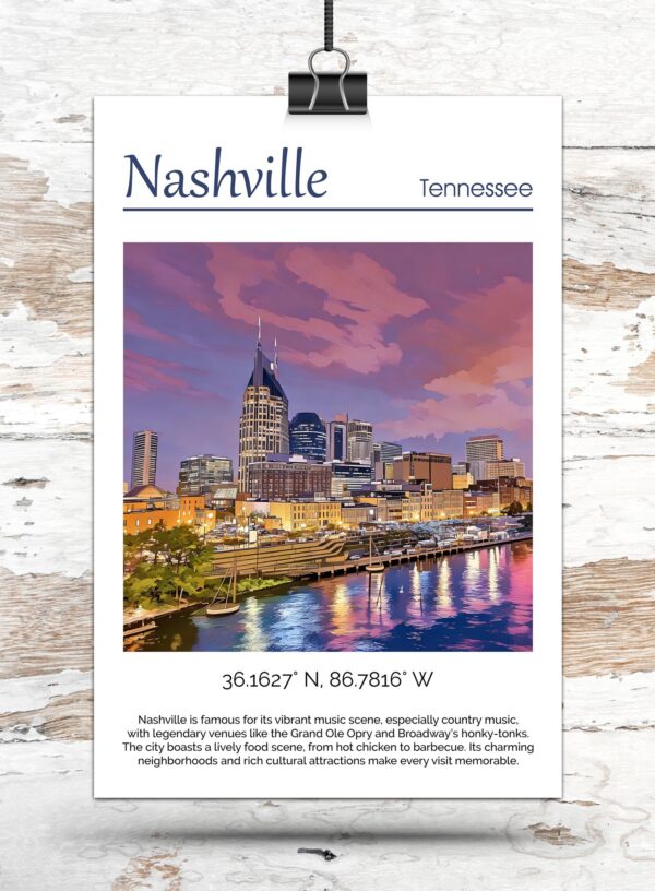 Nashville travel art canvas, Nashville skyline print, Nashville print, Nashville wall art, Nashville Tennessee, Nashville Canvas - Image 3