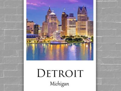 Detroit travel art canvas, Detroit print, Detroit wall art, Detroit Michigan, Detroit canvas print