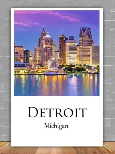 Detroit travel art canvas, Detroit print, Detroit wall art, Detroit Michigan, Detroit canvas print