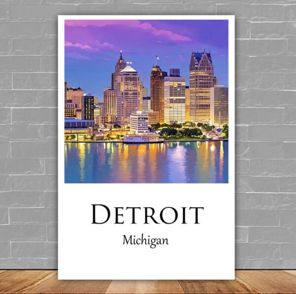 Detroit travel art canvas, Detroit print, Detroit wall art, Detroit Michigan, Detroit canvas print