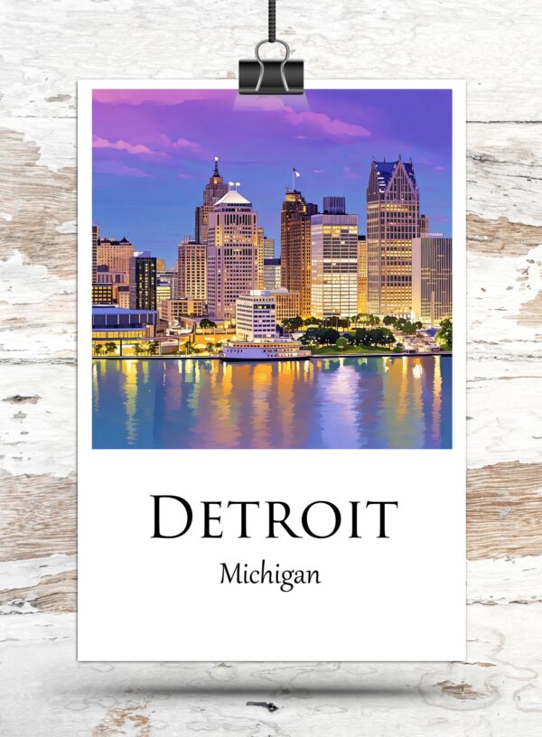 Detroit travel art canvas, Detroit print, Detroit wall art, Detroit Michigan, Detroit canvas print - Image 3