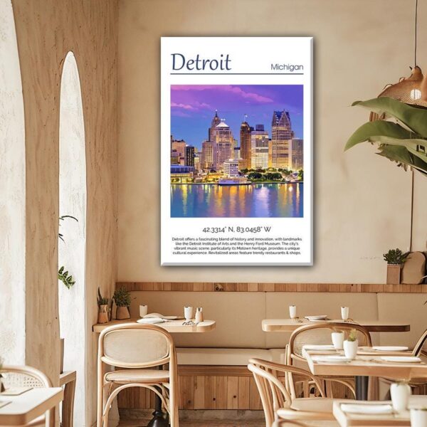 Detroit travel art canvas, Detroit print, Detroit wall art, Detroit Michigan, Detroit canvas print - Image 2