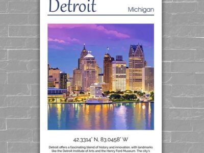 Detroit travel art canvas, Detroit print, Detroit wall art, Detroit Michigan, Detroit canvas print