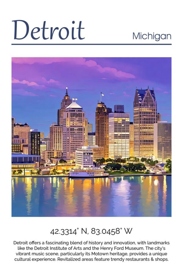 Detroit travel art canvas, Detroit print, Detroit wall art, Detroit Michigan, Detroit canvas print - Image 4
