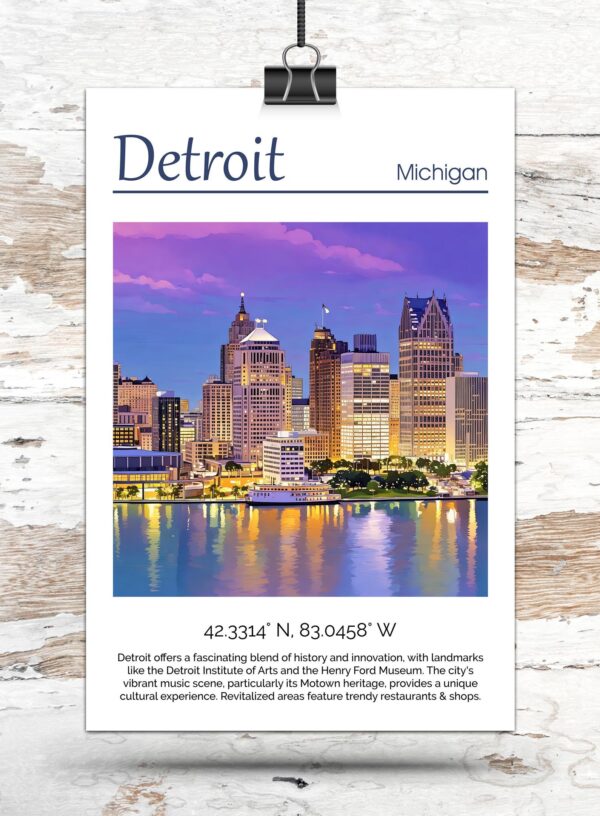 Detroit travel art canvas, Detroit print, Detroit wall art, Detroit Michigan, Detroit canvas print - Image 3