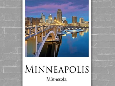 Minneapolis Skyline Canvas travel art print.Minneapolis. Printed Canvas, Minneapolis wall art, Minneapolis skyline canvas print