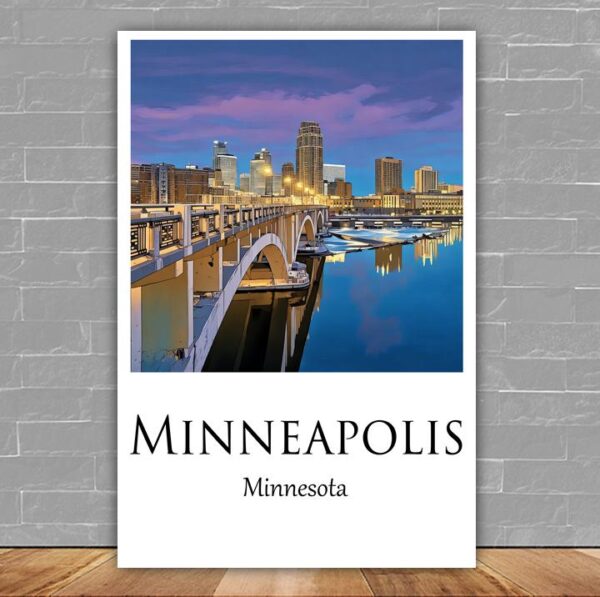 Minneapolis Skyline Canvas travel art print.Minneapolis. Printed Canvas, Minneapolis wall art, Minneapolis skyline canvas print
