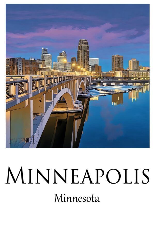 Minneapolis Skyline Canvas travel art print.Minneapolis. Printed Canvas, Minneapolis wall art, Minneapolis skyline canvas print - Image 4