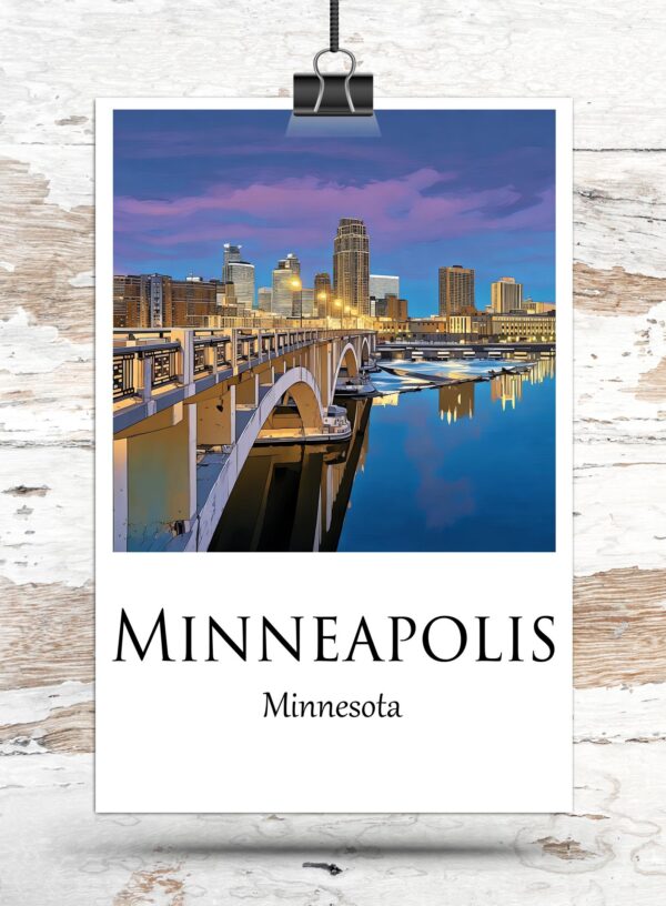 Minneapolis Skyline Canvas travel art print.Minneapolis. Printed Canvas, Minneapolis wall art, Minneapolis skyline canvas print - Image 3