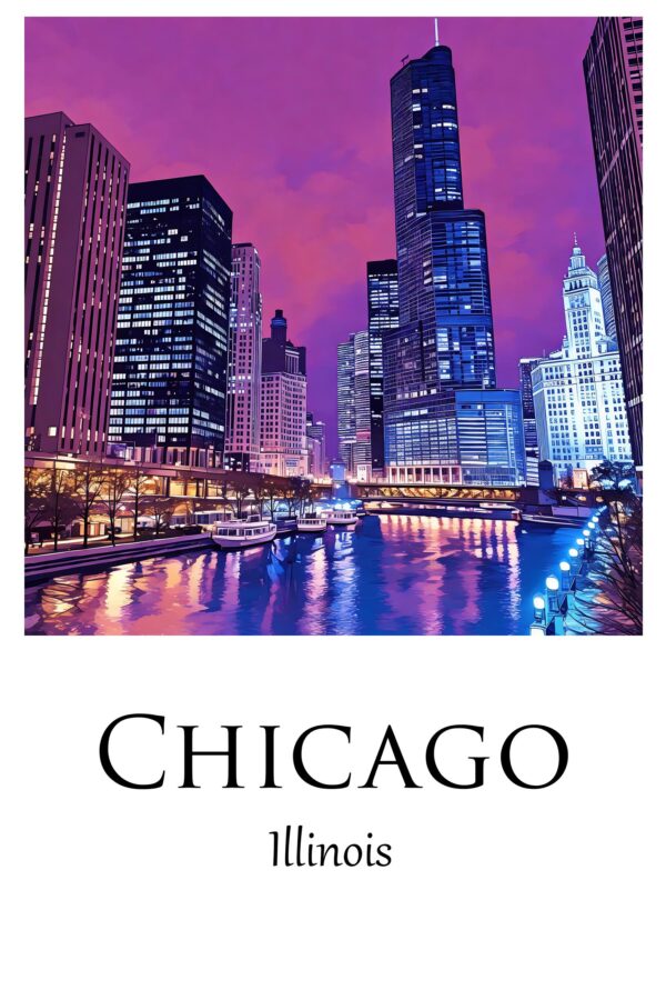 Chicago Illinois  travel watercolor, Chicago Illinois wall art, Chicago print canvas wall art,  Chicago travel poster art - Image 4
