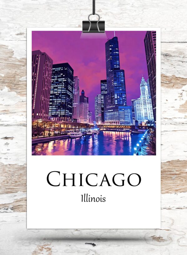 Chicago Illinois  travel watercolor, Chicago Illinois wall art, Chicago print canvas wall art,  Chicago travel poster art - Image 3